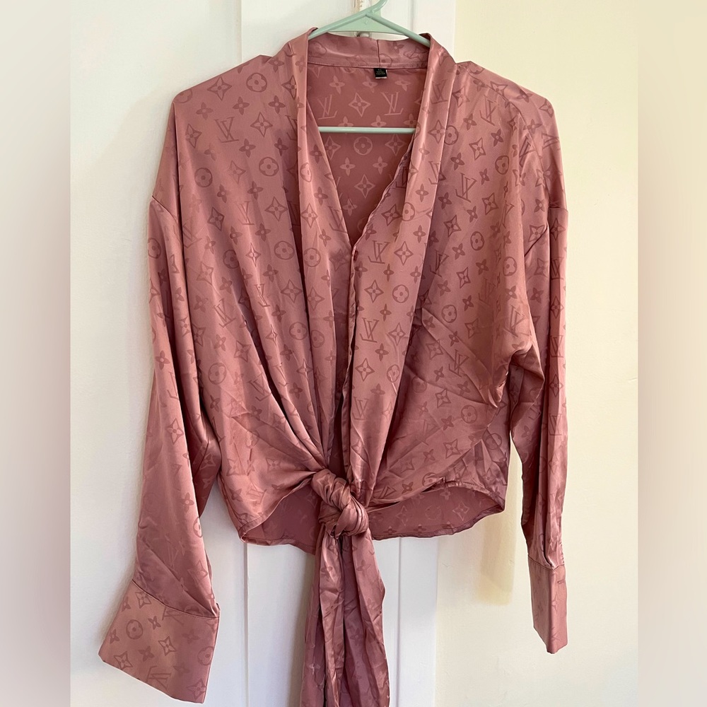 LV Satin Tie Front Top